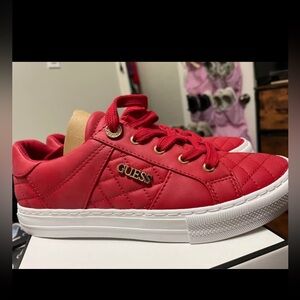 Guess Red Quilted Lace-Up Sneakers